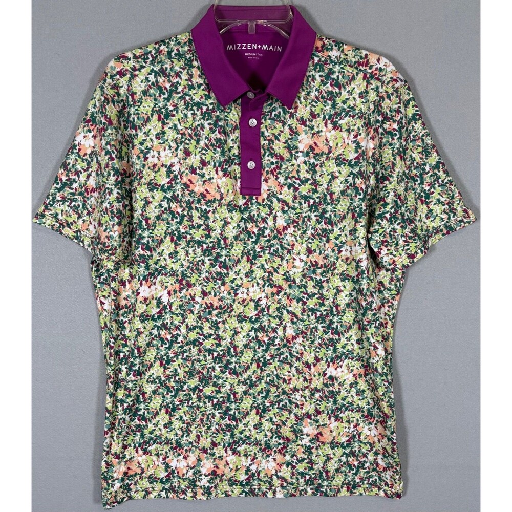 NWOT Mizzen + Main Versa Polo Mens M Abstract AOP Trim Fit Golf Moisture Wicking
